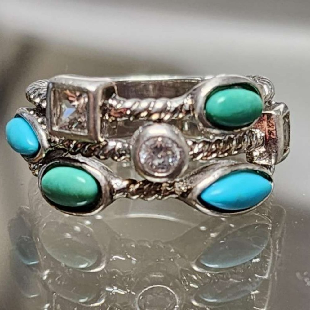 Vintage Esposito Diamonique Sterling Multi-row Ring, size 6.25